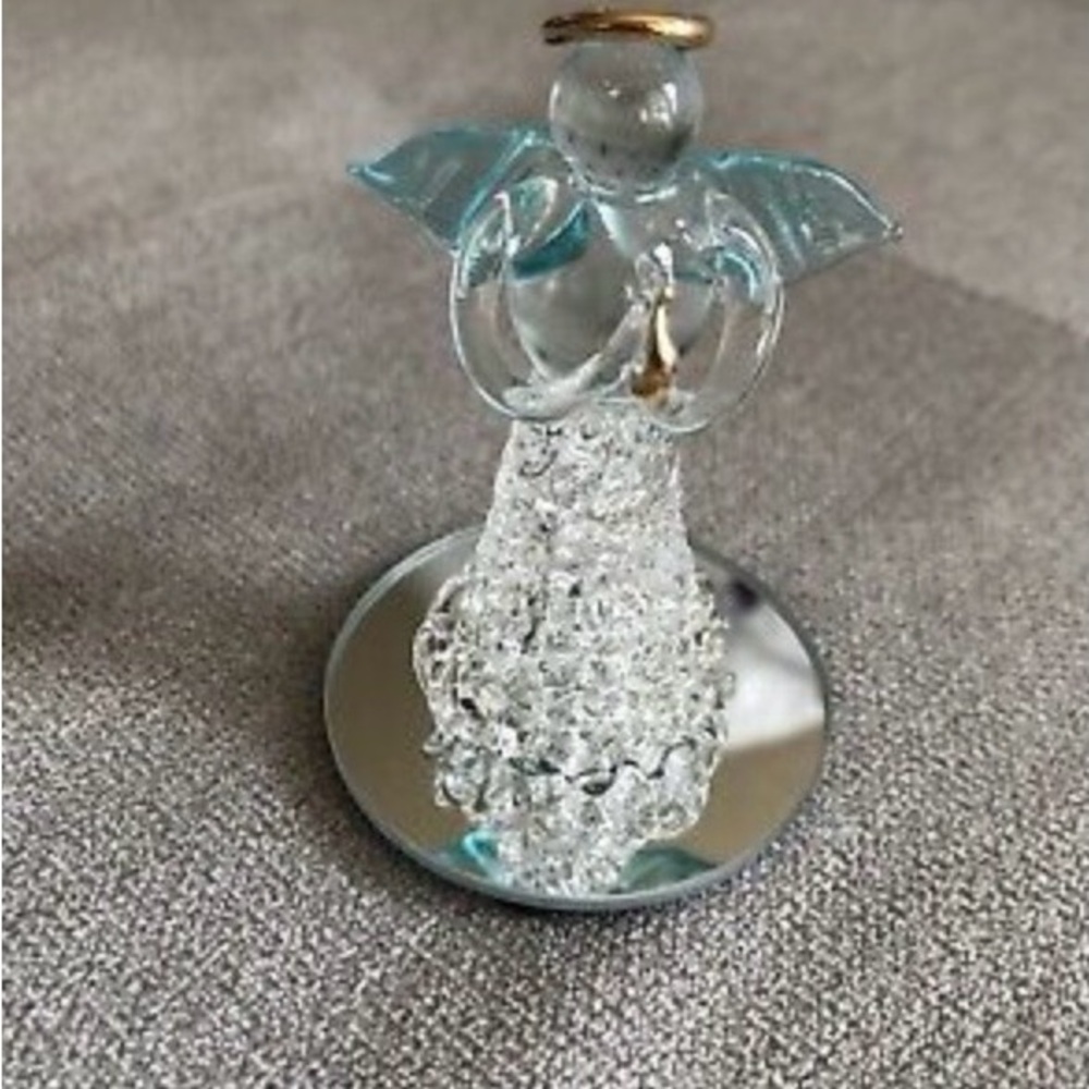 Glass Angel Figurine with Gold Accents